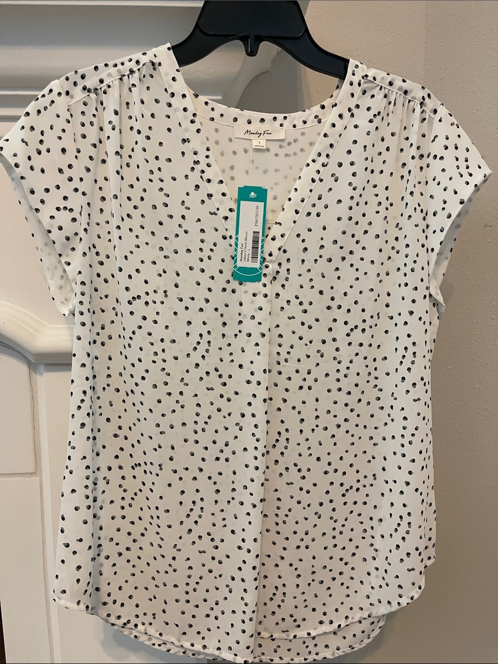 Monday Fun White Polka Dot V-Neck Blouse